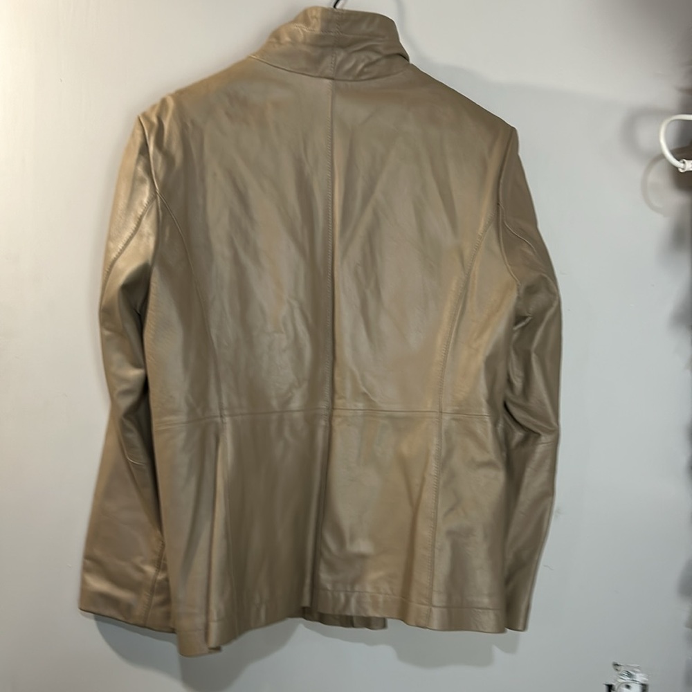 Guillaume Women’s Tan‎ Leather jacket size large Full Zip Cheetah Print READ - Picture 5 of 12